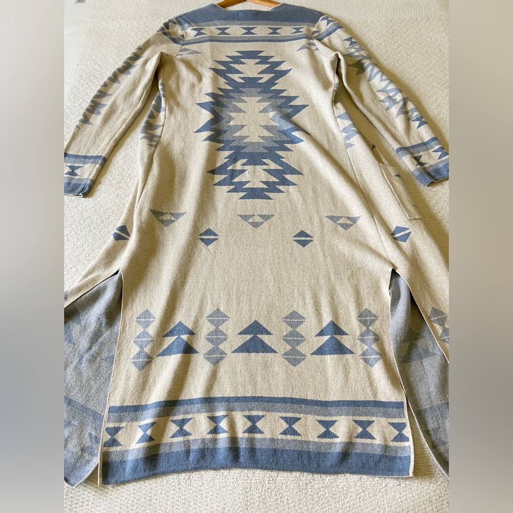 Jessica Simpson Blue Aztec Geometric Longline Duster Cardigan - Picture 10 of 14